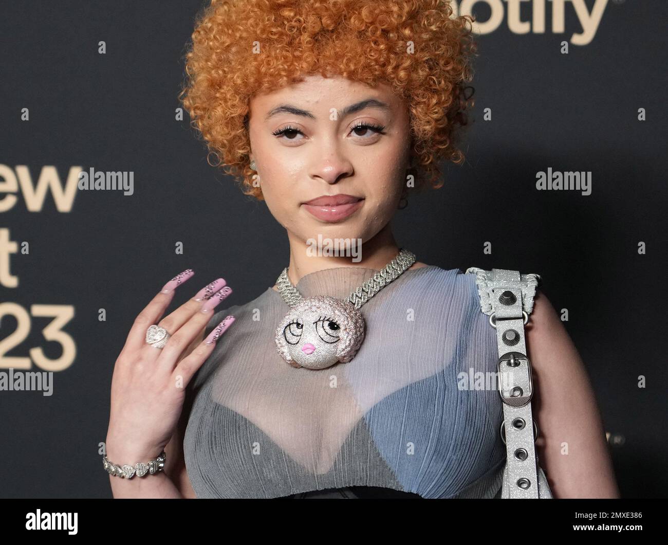 Los Angeles, USA. 02nd Feb, 2023. Ice Spice arrives at the Spotify's 2023  Best New Artist Party held at the Pacific Design Center in West Hollywood,  CA on Thursday, February 2, 2023. (