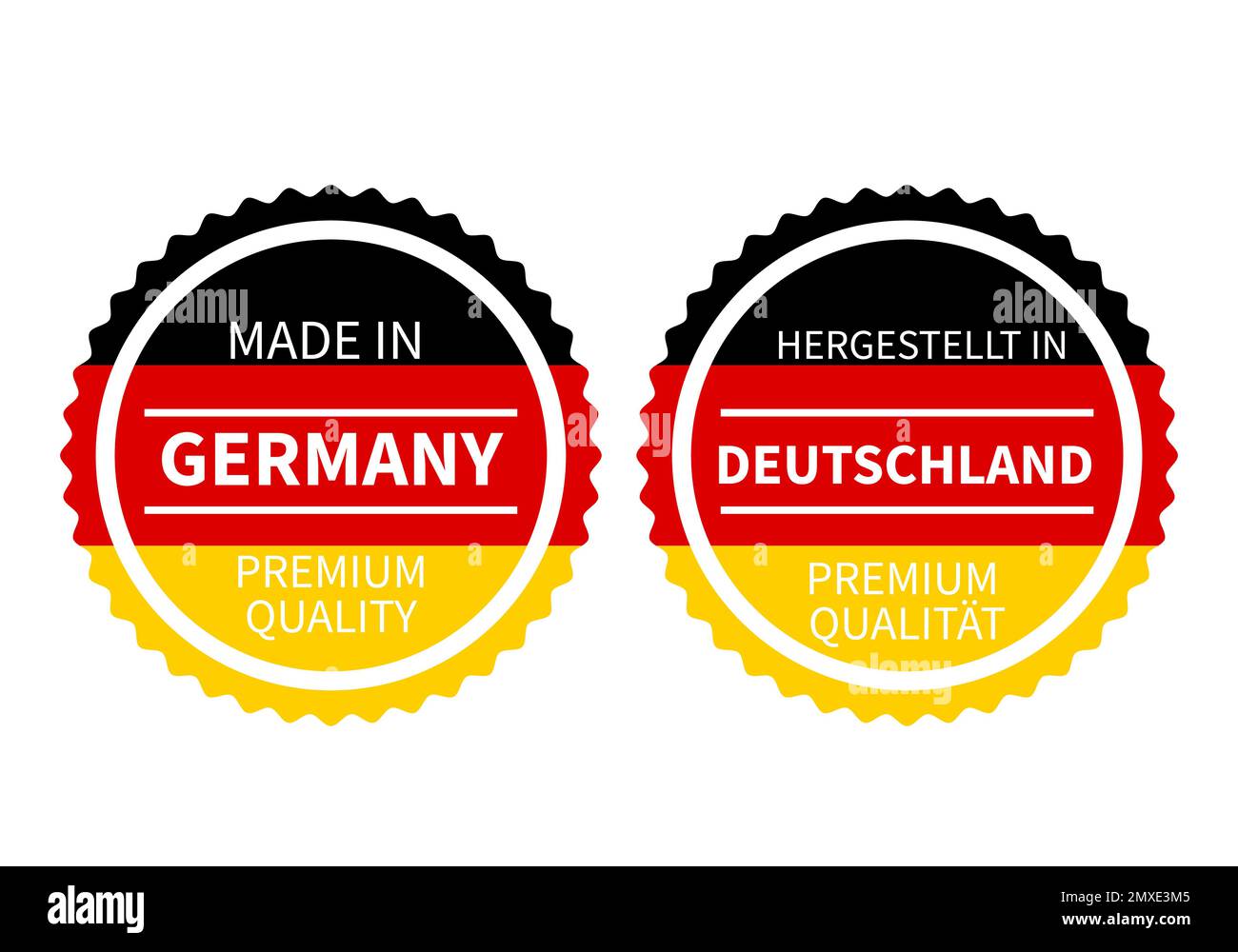 Made in Germany round labels in English and in German languages