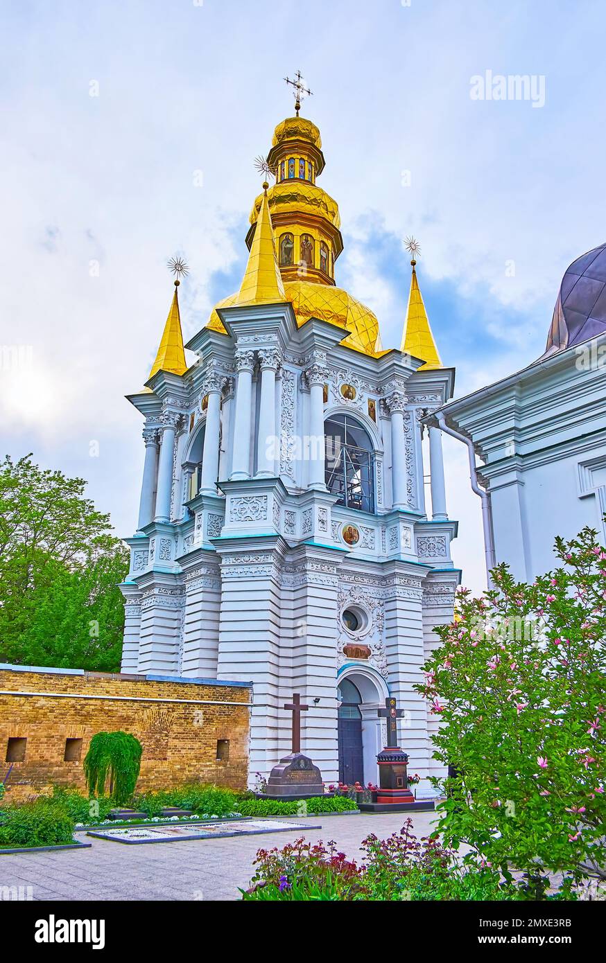 The scenic Ukrainian Baroque belfry of Nativity Church of Kyiv Pechersk ...