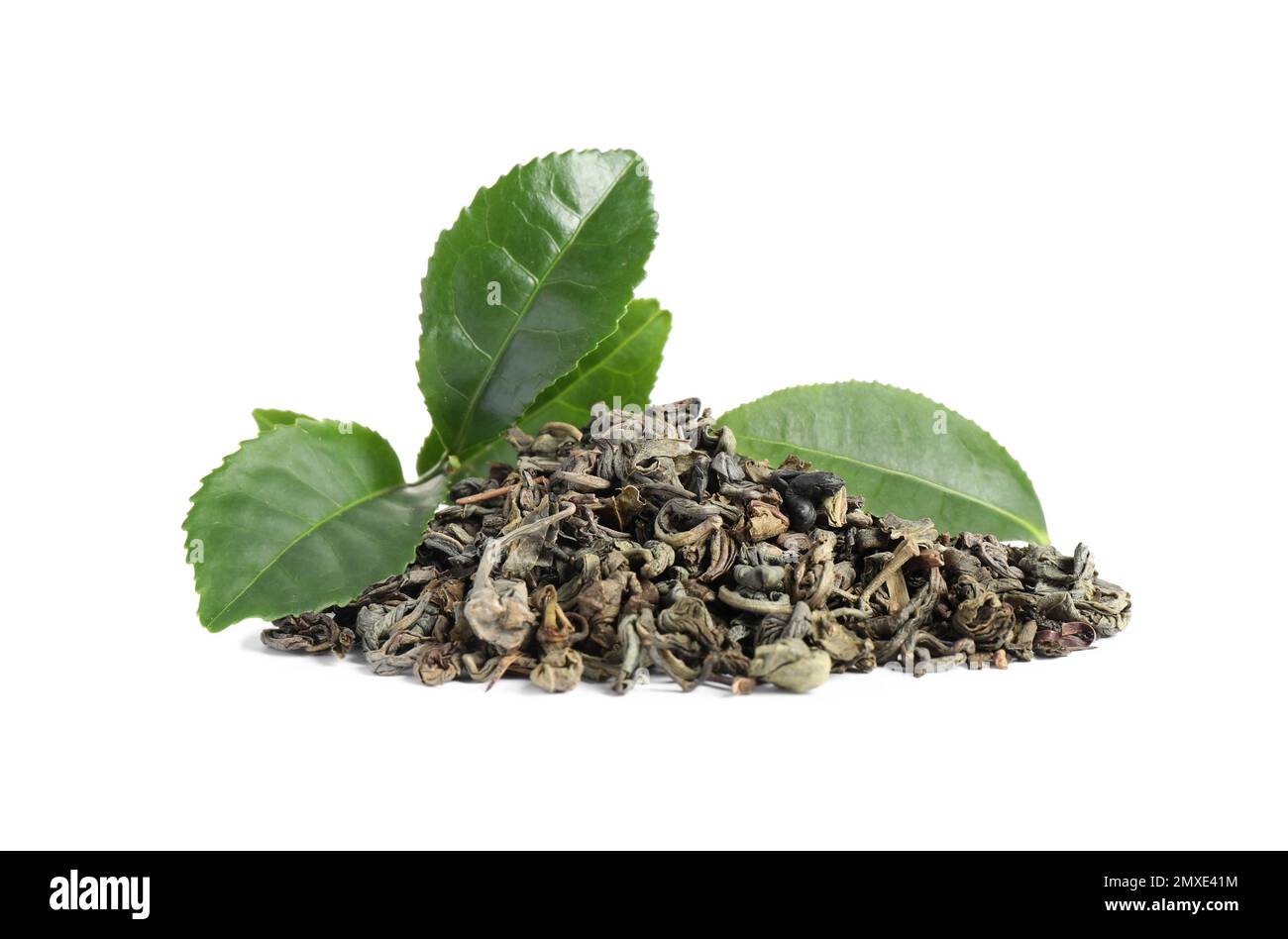 Dry and fresh tea leaves isolated on white Stock Photo Alamy