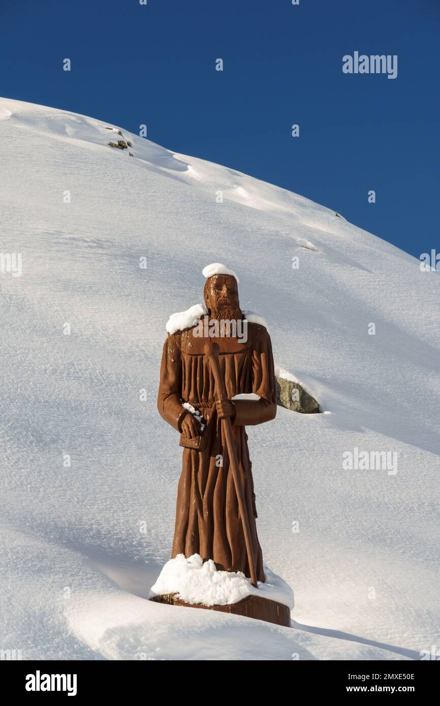 Statue in honour of Paul Giustiniani - Bienheureux Paul - near Les Menuires in the Belleville valley of the trois vallees ski region in the Savoie Stock Photo