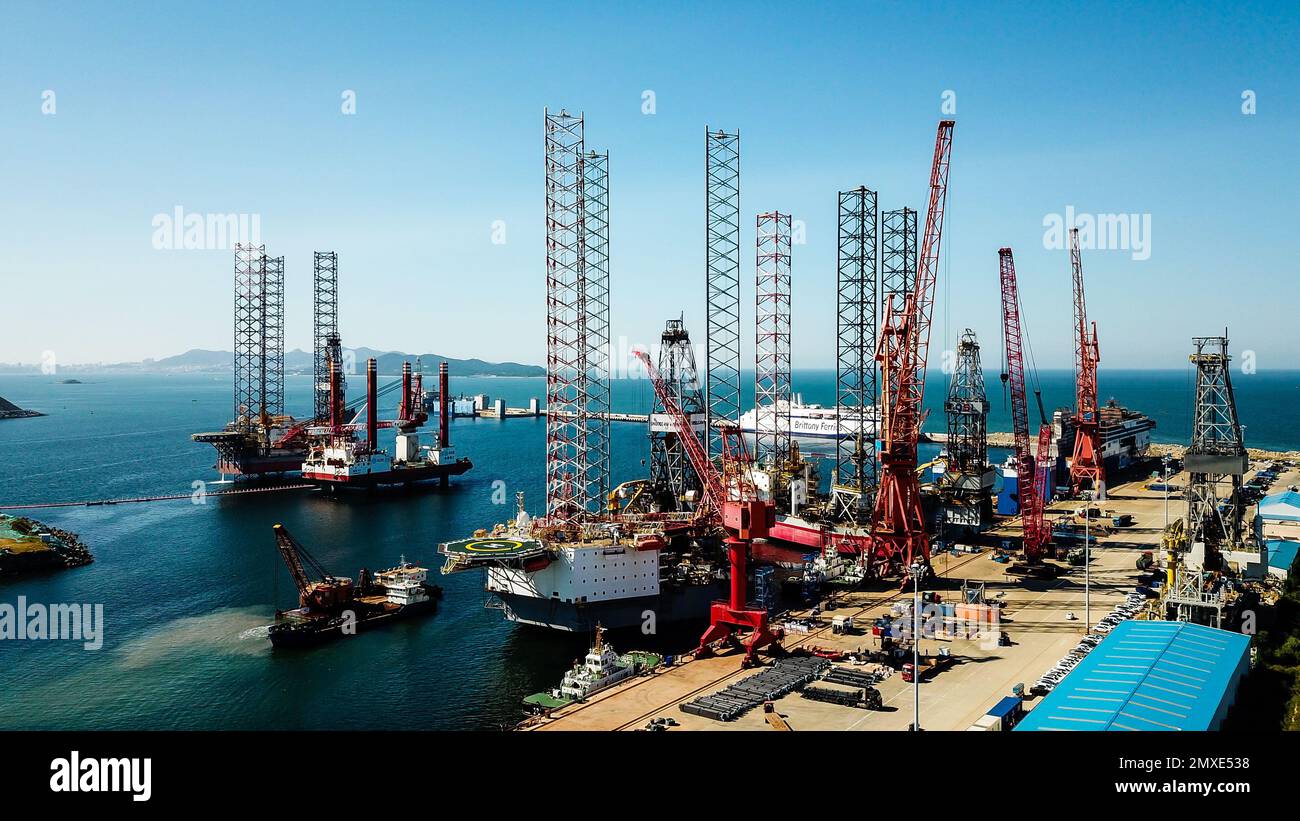 Beijing, China. 7th Sep, 2022. This aerial photo taken on Sept. 7, 2022 shows a shipbuilding berth of China Merchants Jinling Shipyard (Weihai) Co., Ltd. (CMJL) in Weihai, east China's Shandong Province. Credit: Guo Xulei/Xinhua/Alamy Live News Stock Photo