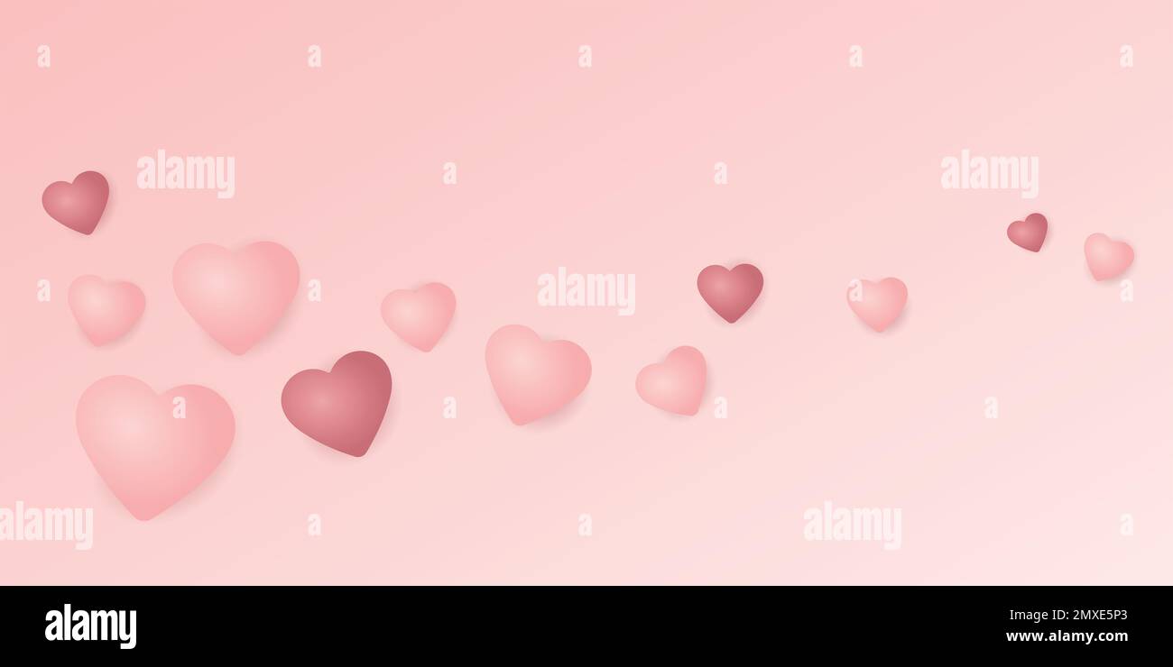 Pink heart balloons floating on pink gradient background have blank ...