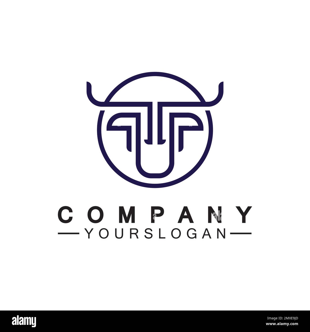 Bull monoline logo design vector template Stock Vector