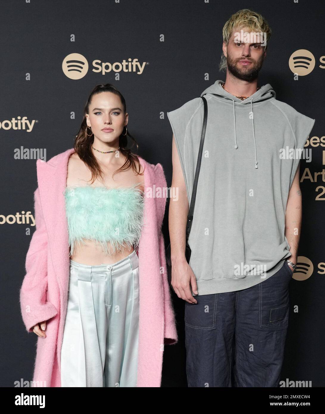 (L-R) Sophie Hawley-Weld and Tucker Halpern arrives at the Spotify's