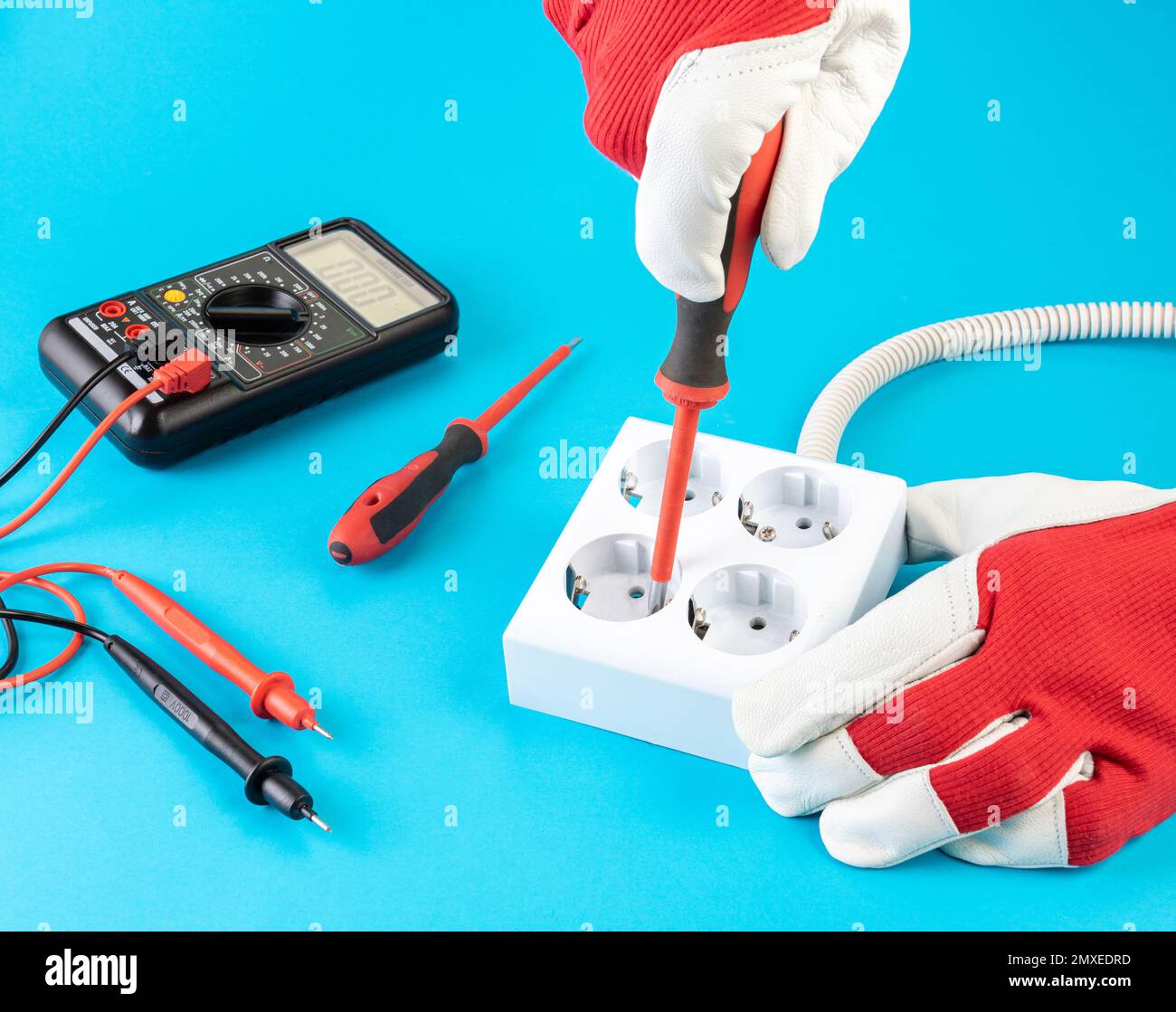 assembly of a block of four electrical outlets Stock Photo Alamy