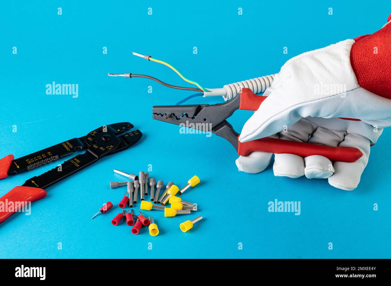 the ends of the copper wire are clamped in the terminals with a special