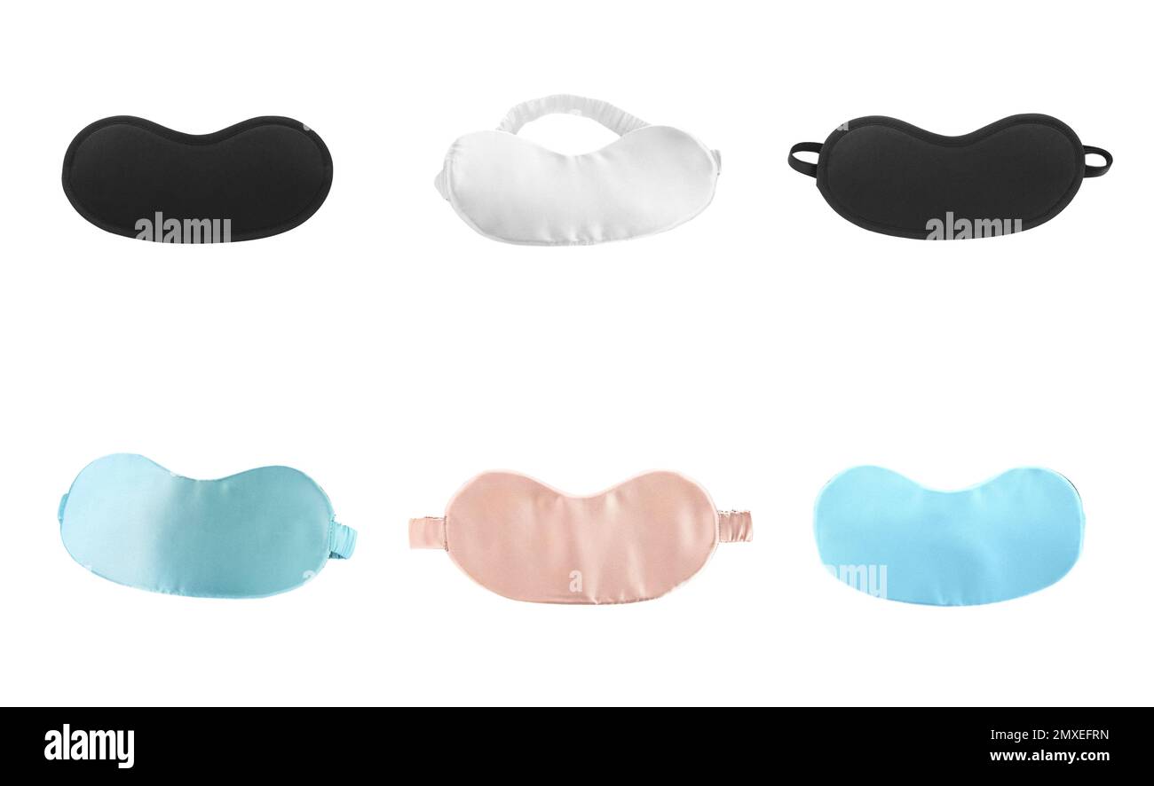 Set of sleeping eye masks on white background Stock Photo Alamy