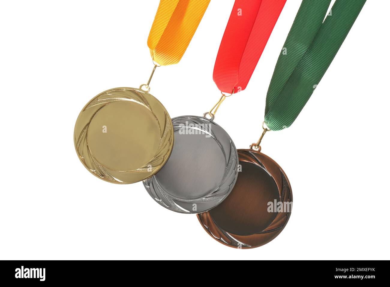 Gold, silver and bronze medals isolated on white. Space for design ...