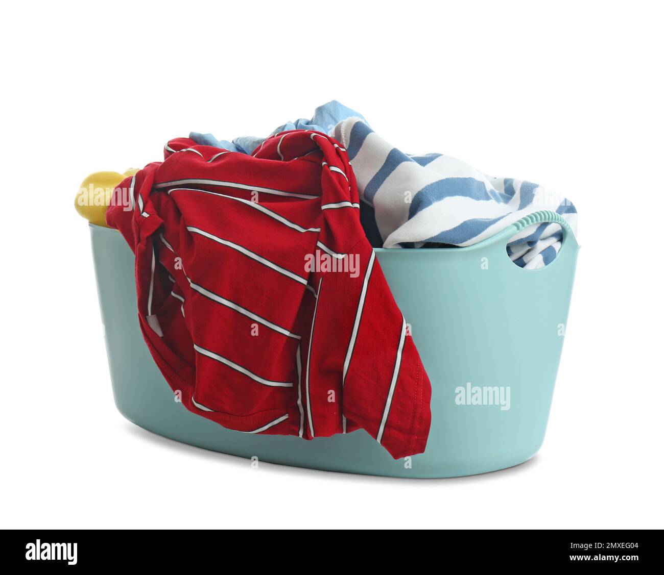 Laundry basket with clothes isolated on white Stock Photo Alamy