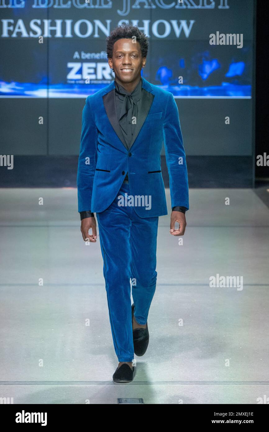 New York, United States. 01st Feb, 2023. Carlos Greer walks the runway  wearing Tommy Hilfiger during the Seventh Annual Blue Jacket Fashion Show  at Moonlight Studios in New York City. (Photo by