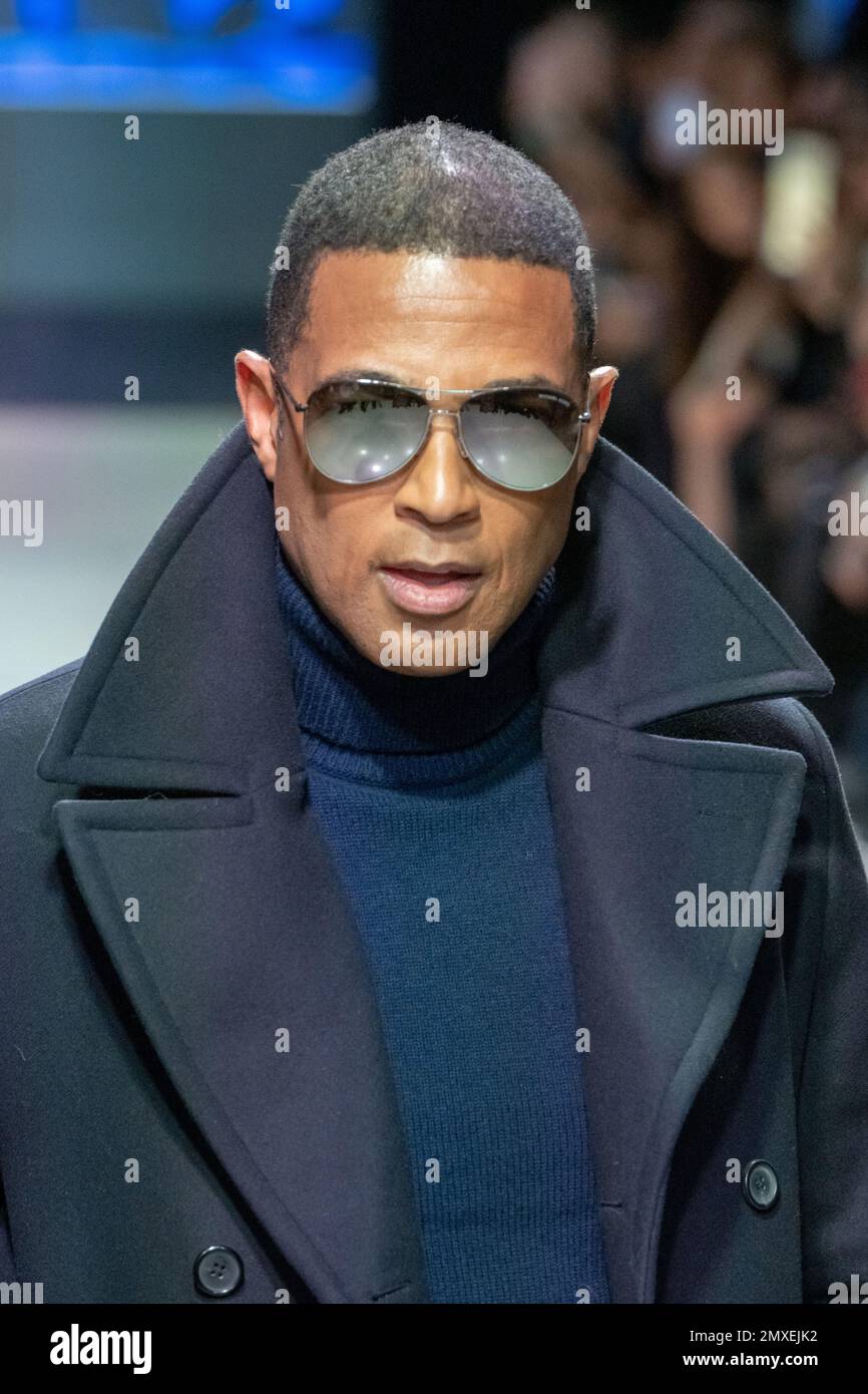 New York, United States. 01st Feb, 2023. Don Lemon walks the runway wearing Michael  Kors during the Seventh Annual Blue Jacket Fashion Show at Moonlight  Studios in New York City. (Photo by