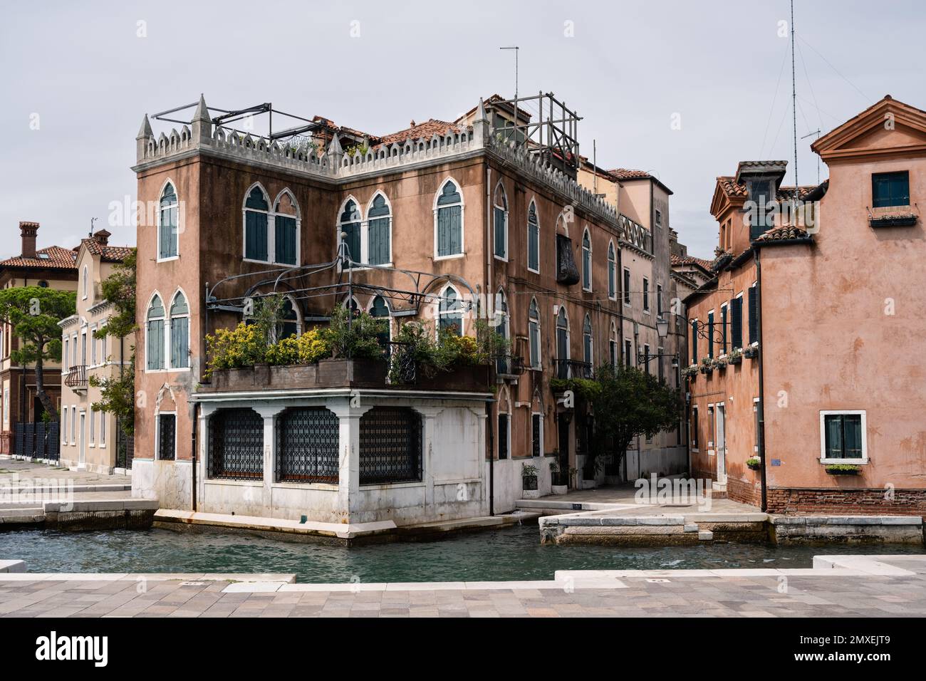 Venetian Palazzo at the Riva dei Sette Martiri in the Sestiere Castello District of Venice, Italy Stock Photo