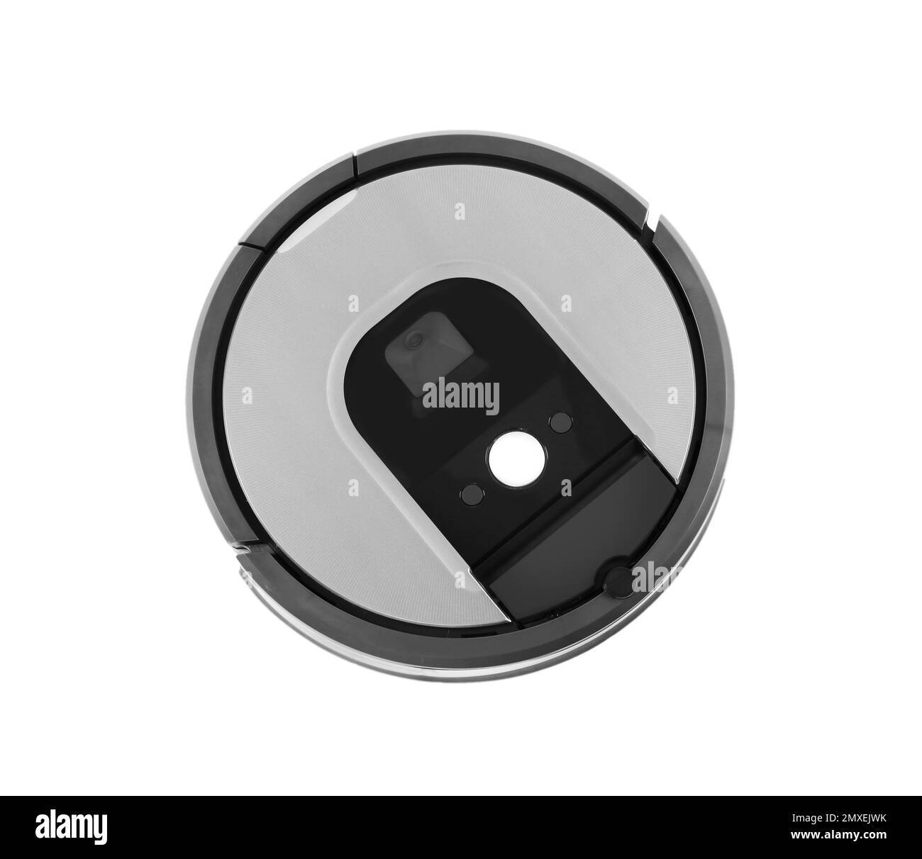 Modern robotic vacuum cleaner isolated on white, top view Stock Photo