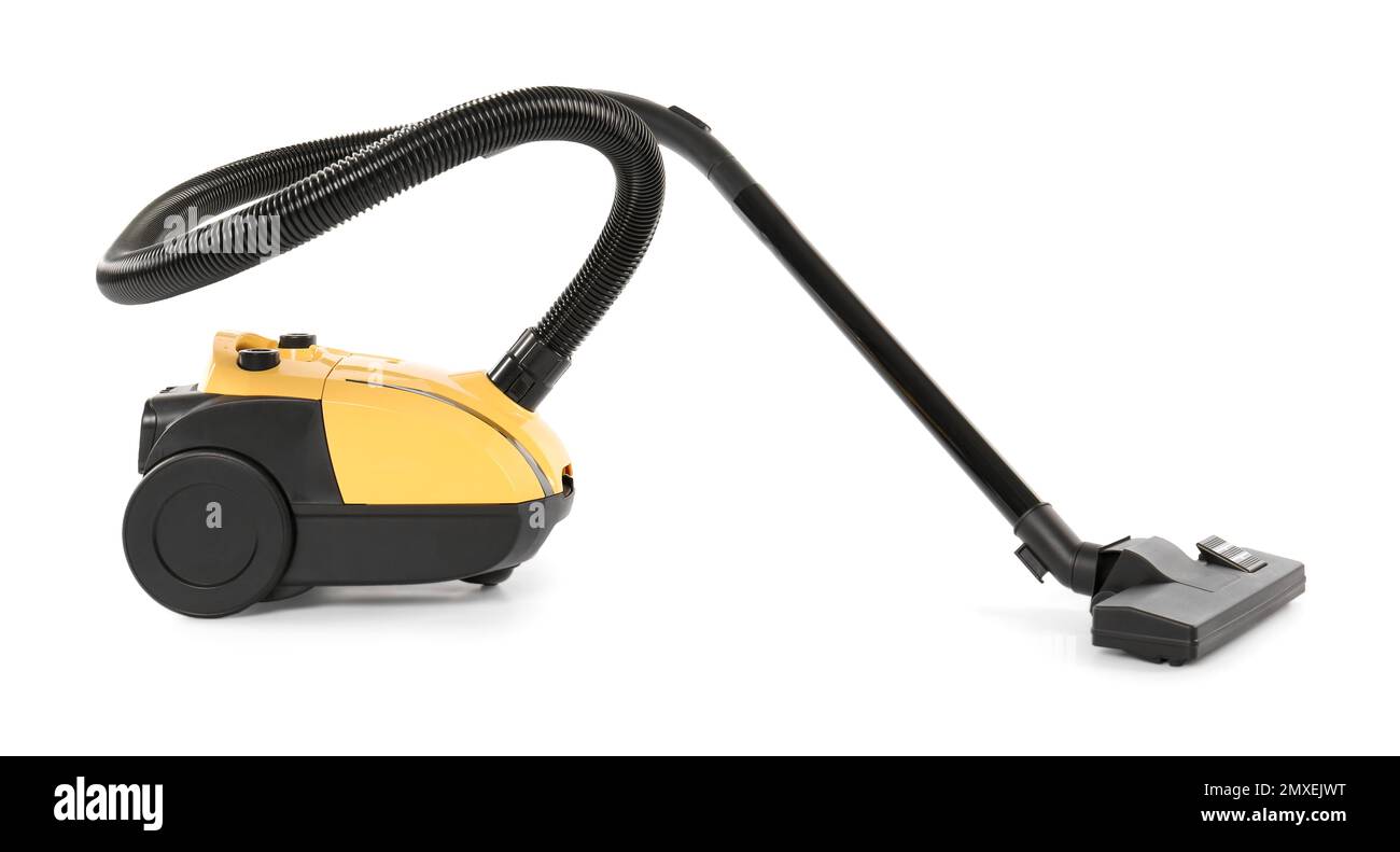 Modern yellow vacuum cleaner isolated on white Stock Photo Alamy