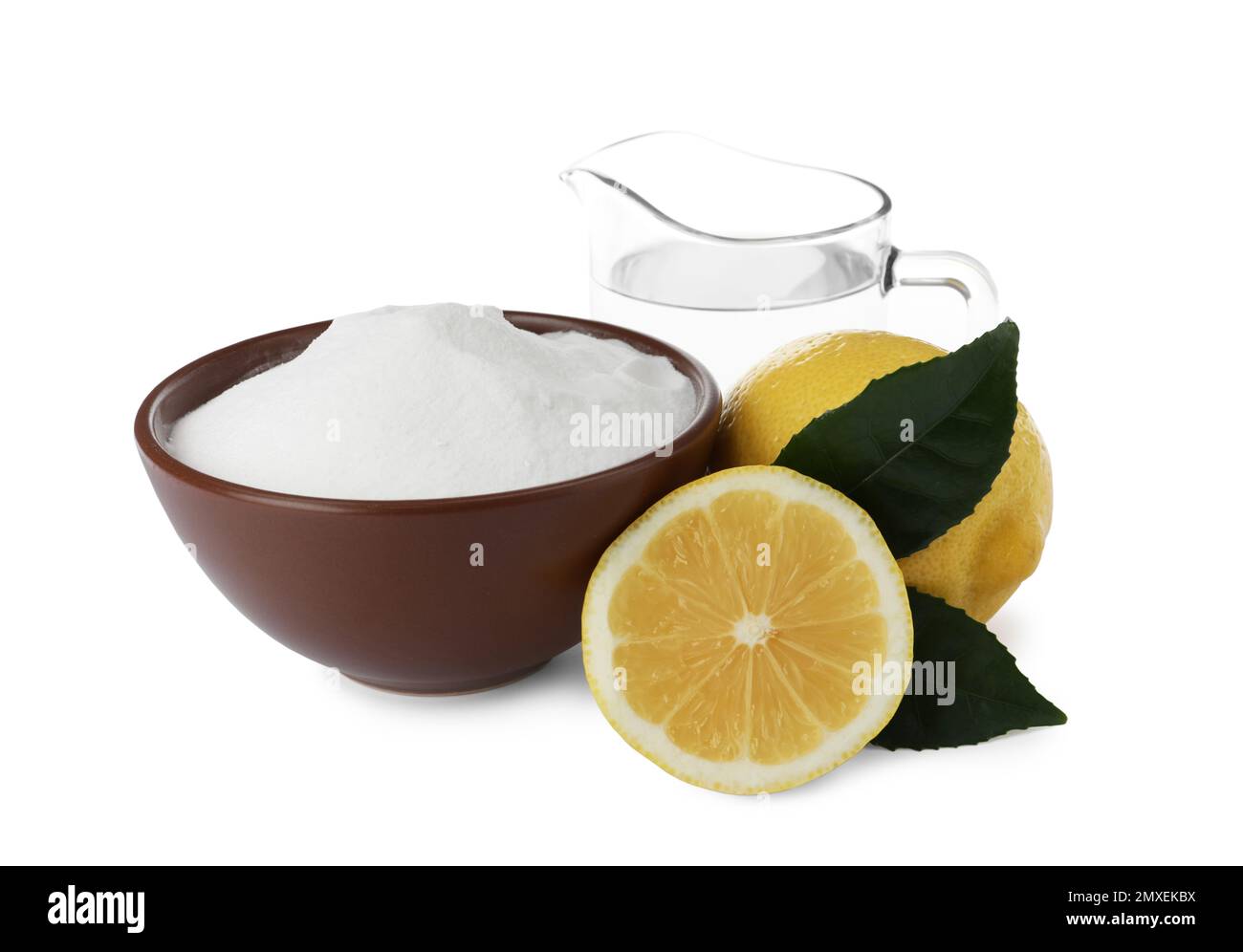 Baking soda, vinegar and lemon on white background Stock Photo Alamy