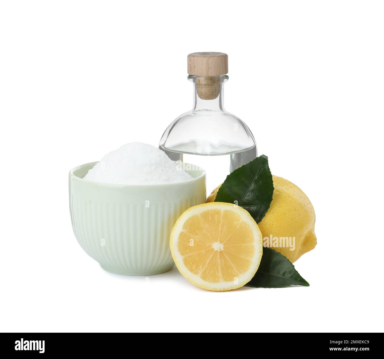 Baking soda, vinegar and lemon on white background Stock Photo Alamy