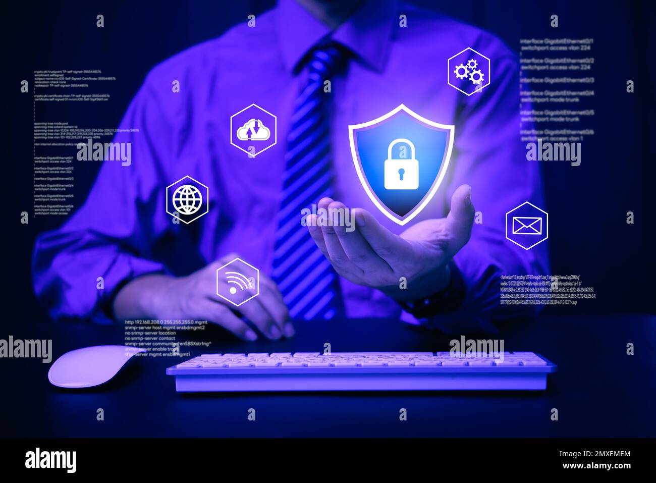 businessperson cybersecurity Protect Concept, man using digital padlock with data protection, Cyber security data privacy security and encryption, sec Stock Photo