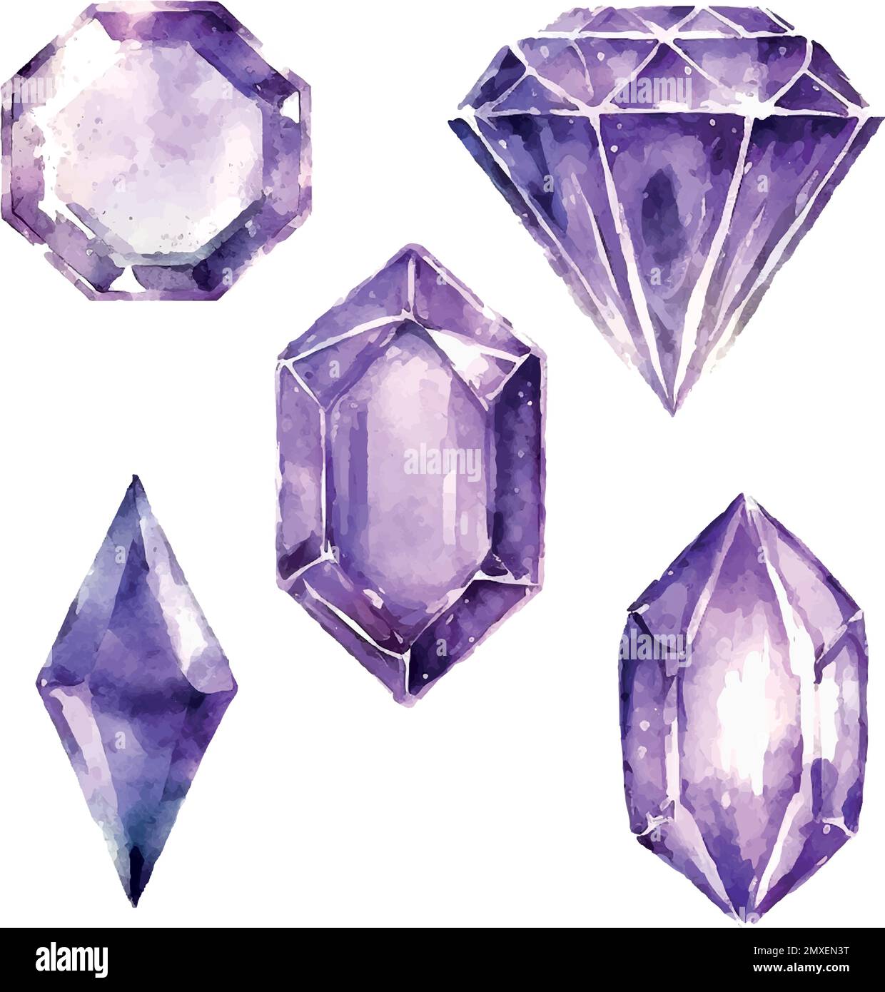 Purple diamond rock jewelry mineral. Isolated illustration element