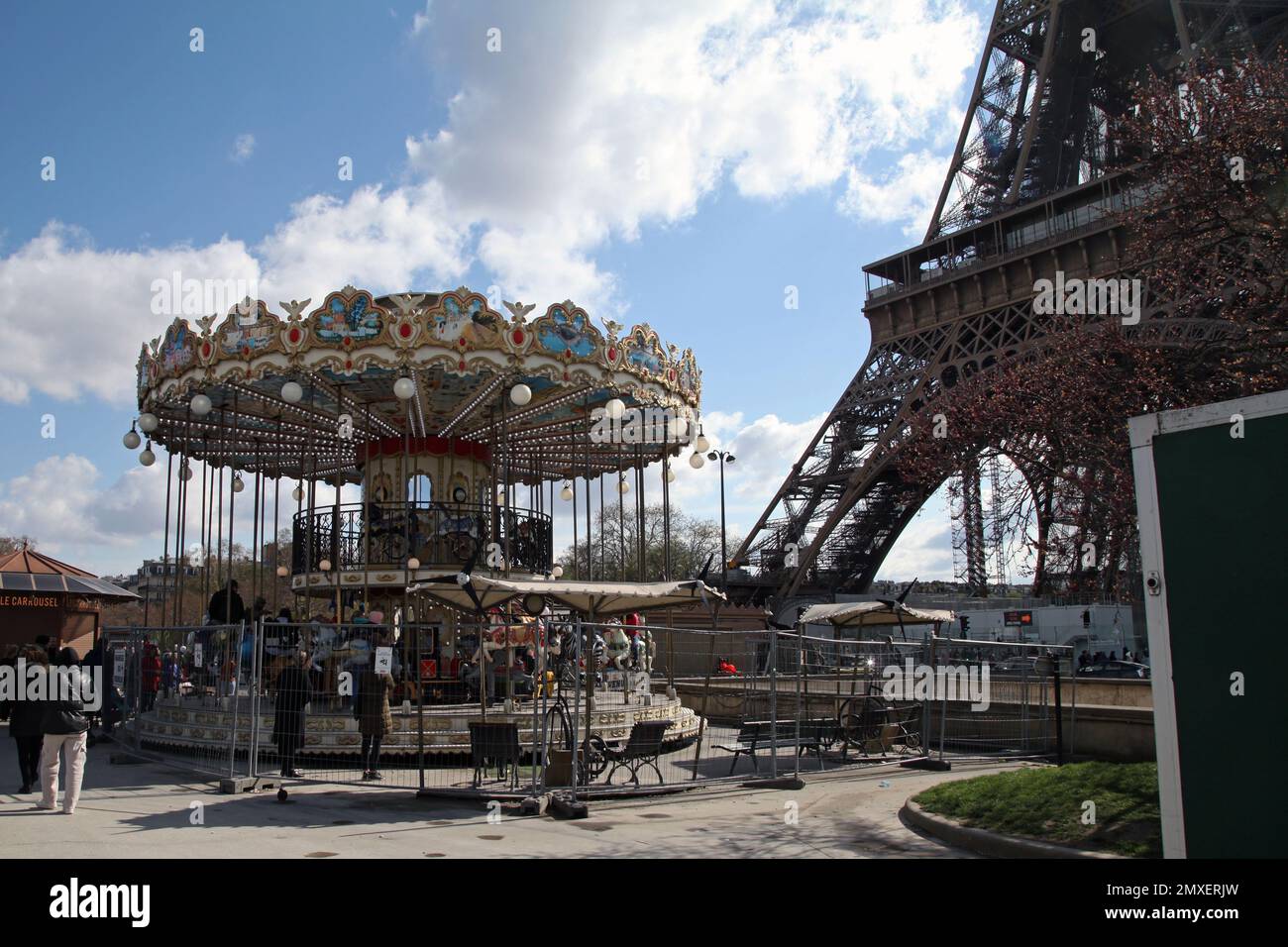 Carousel at base of the Eiffel Tower, Paris, France Stock Photo