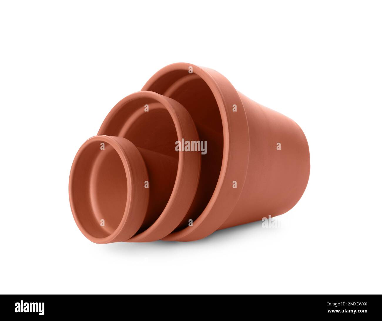 Stylish terracotta flower pots isolated on white Stock Photo Alamy