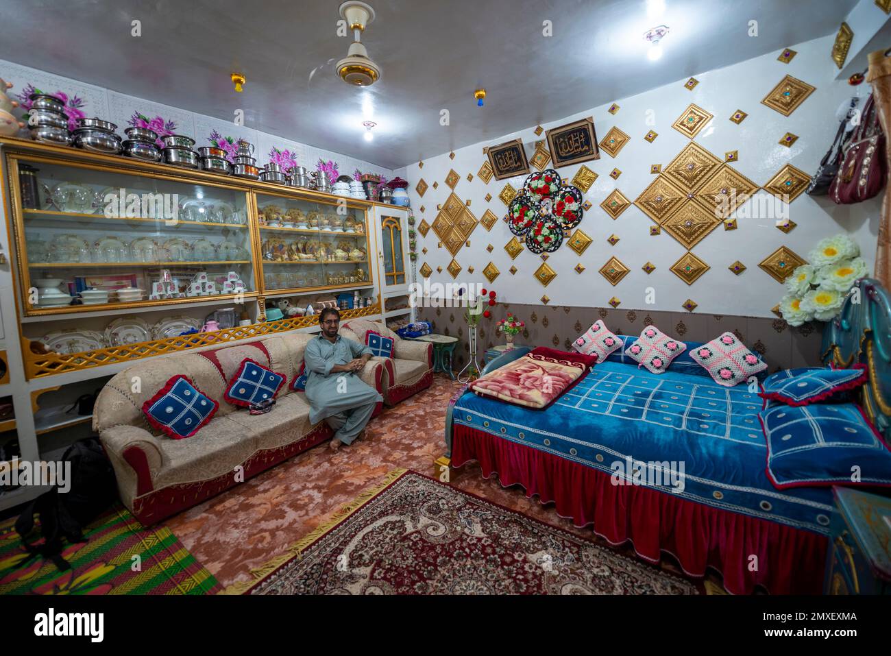 Highly decorated interior of a private house in Mankar village, Swat