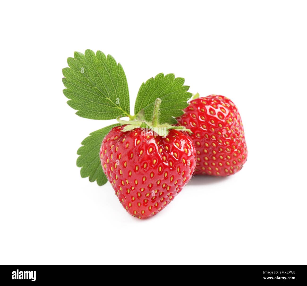 Sweet fresh ripe strawberries with green leaves on white background ...