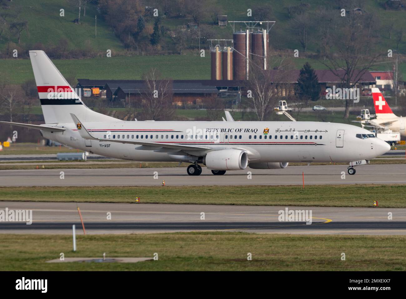 Zurich, Switzerland, January 20, 2023 Iraqi airways Boeing 737-81Z aircraft is taxiing to its position Stock Photo