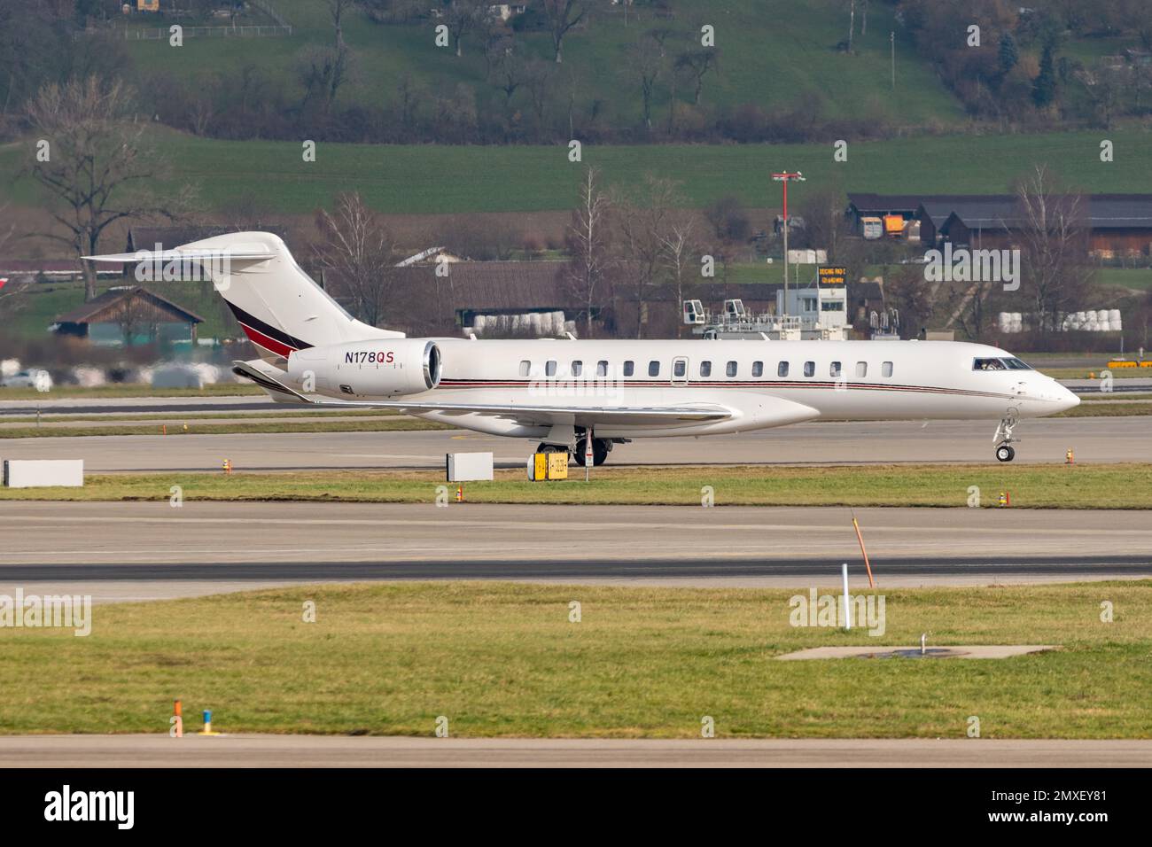 Zurich, Switzerland, January 20, 2023 Bombardier Global 7500 business aircraft is taxiing to its position Stock Photo