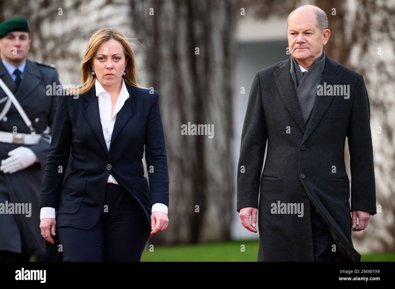Berlin, Germany. 03rd Feb, 2023. German Chancellor Olaf Scholz (r, SPD
