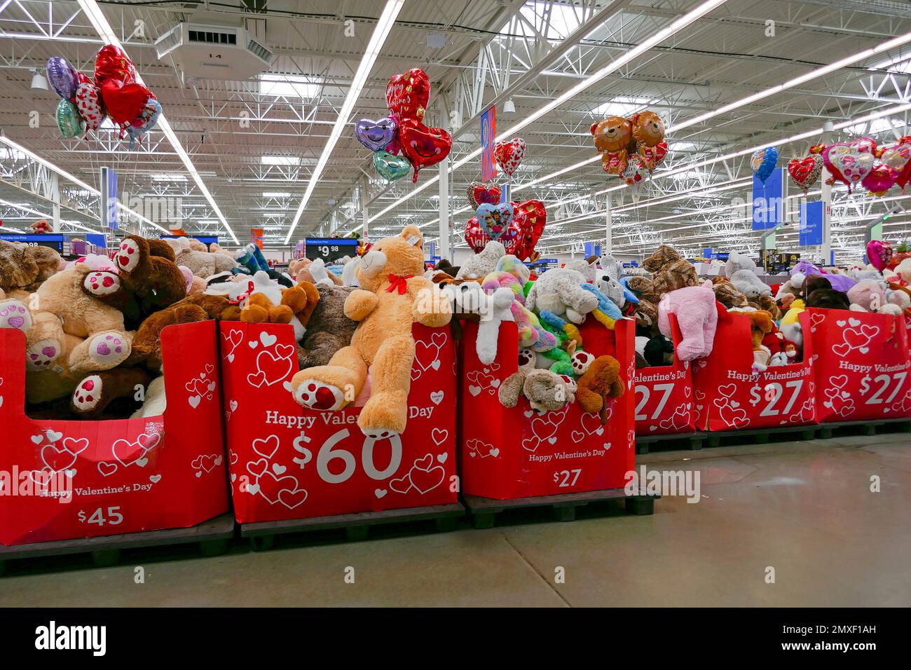 Large stuffed Valentines day animals for sale in a local Walmart store in North Florida. Stock Photo