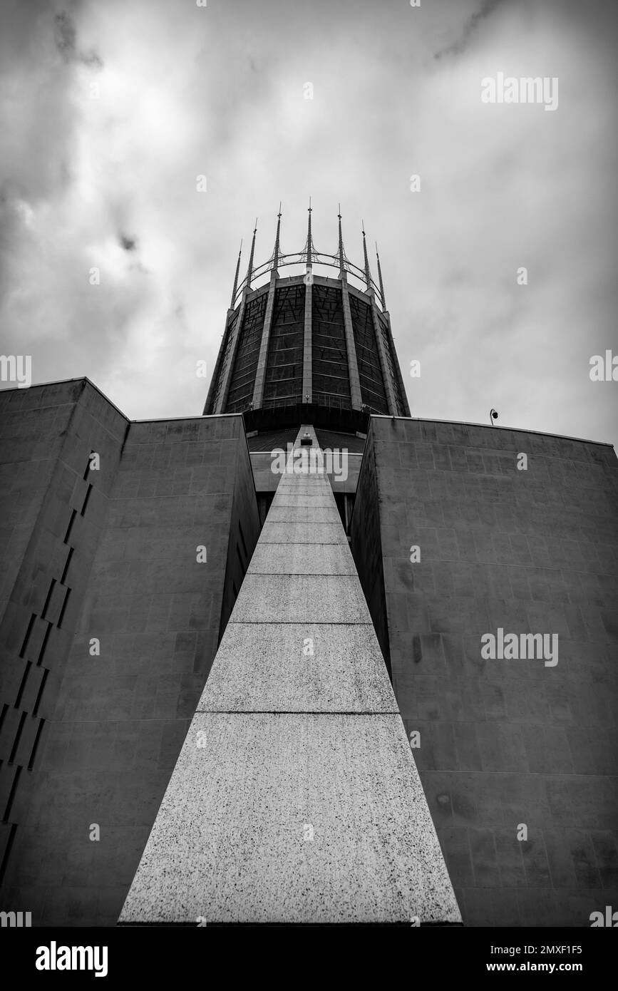 Liverpool cathedral stained glass window Black and White Stock Photos