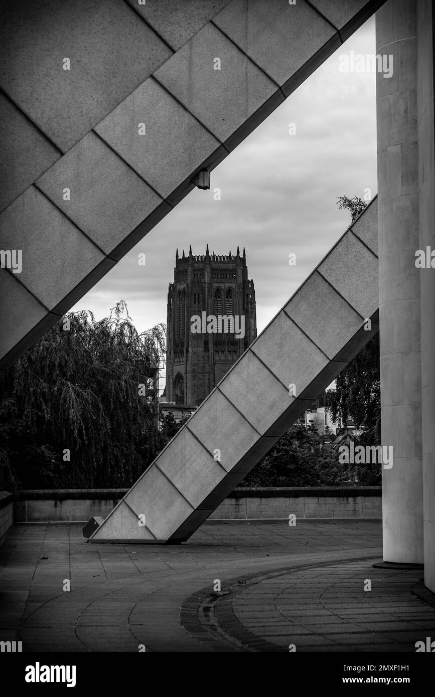 Liverpool cathedral stained glass window Black and White Stock Photos