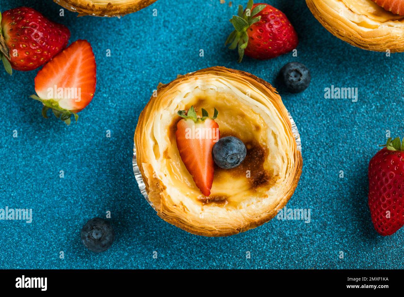 Traditional Portuguese egg tart dessert Pasteis Pastel de nata or