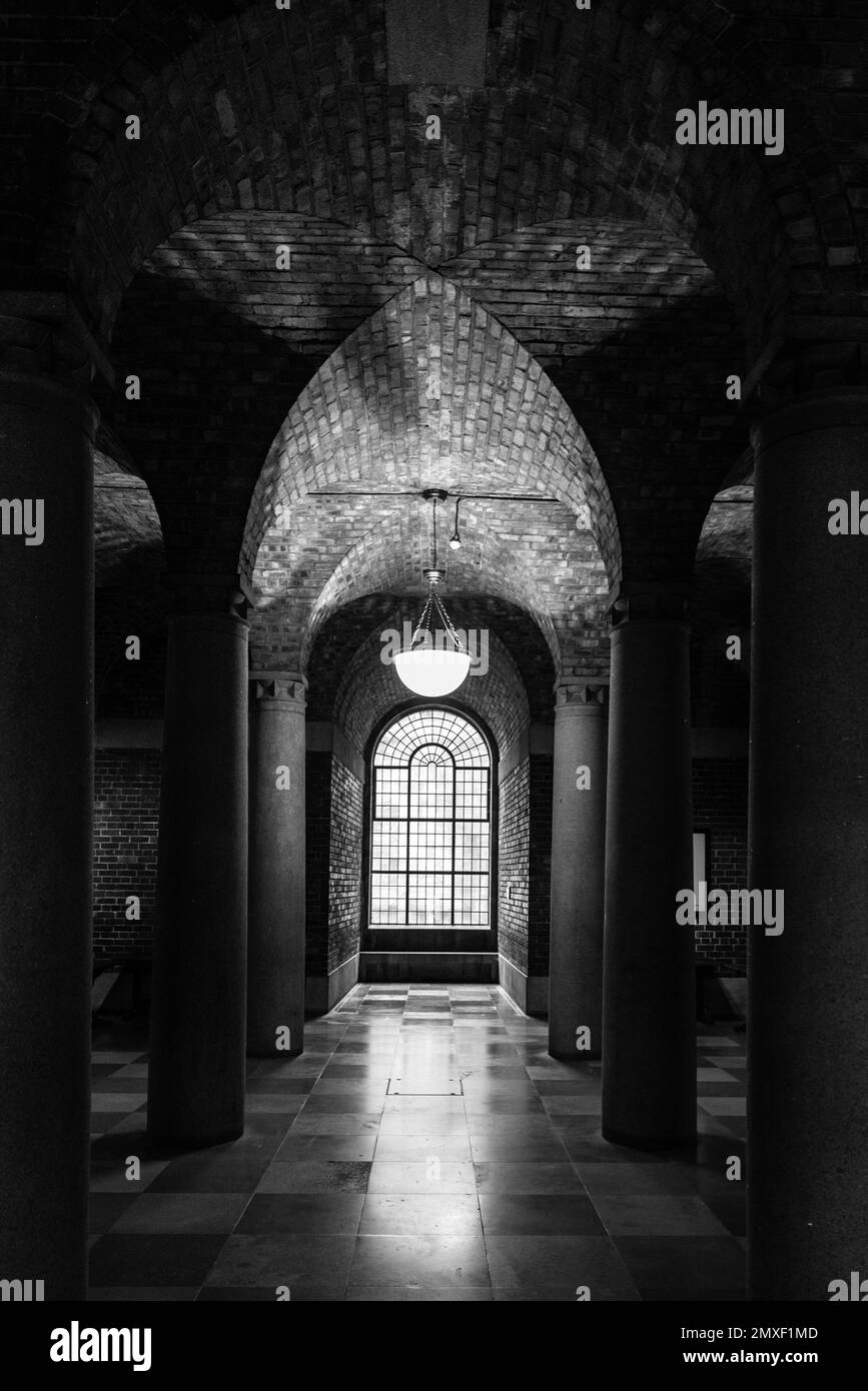 Liverpool cathedral stained glass window Black and White Stock Photos