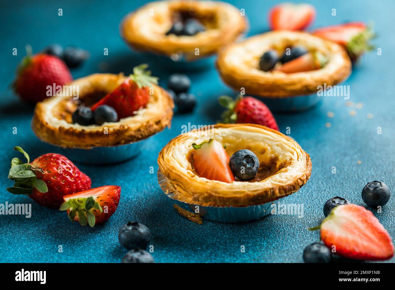 Traditional Portuguese egg tart dessert Pasteis Pastel de nata or