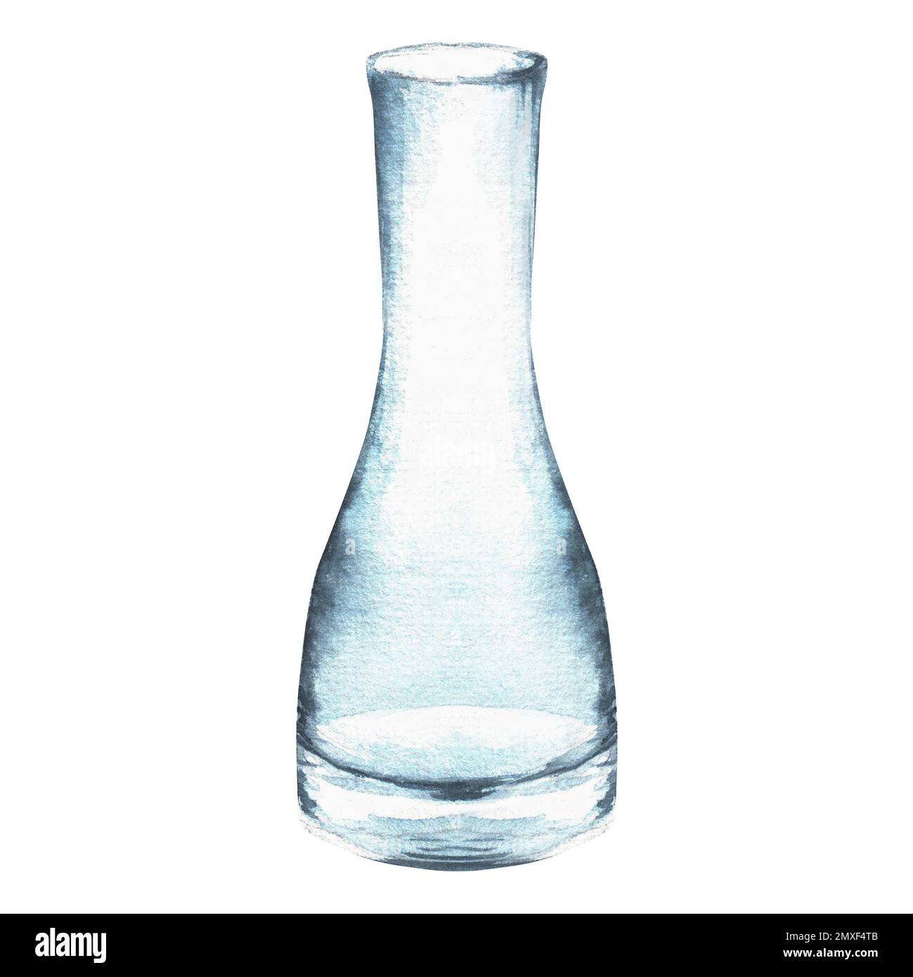 Handdrawn watercolor narrow glass vase for flowers. A small part of