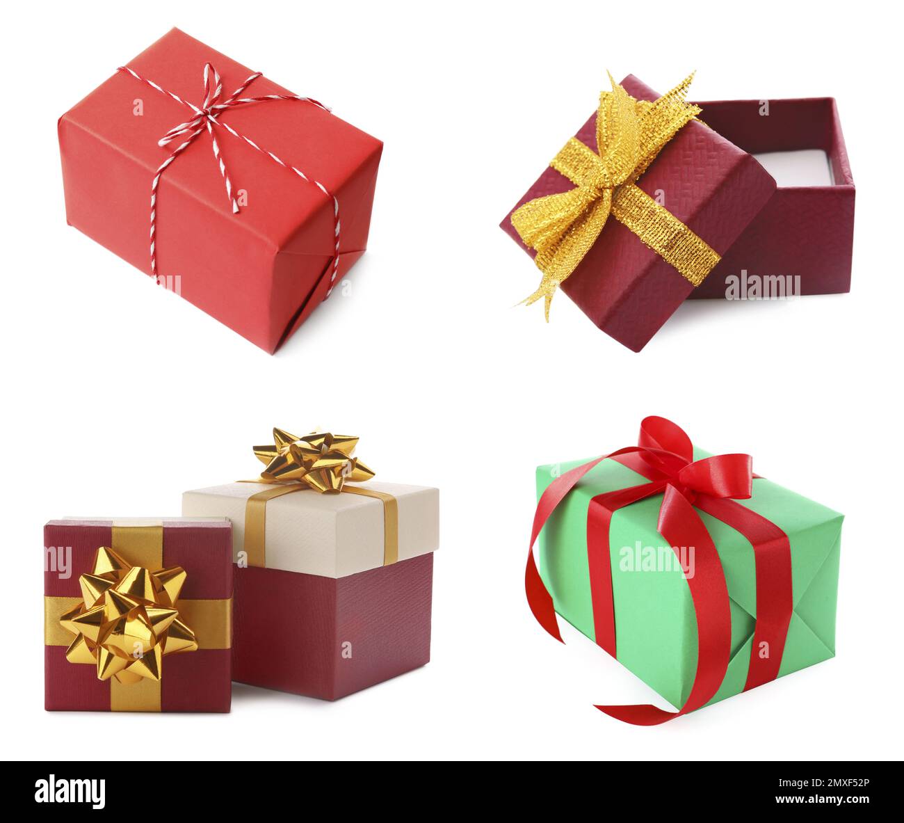 Set of Christmas gift boxes on white background Stock Photo - Alamy