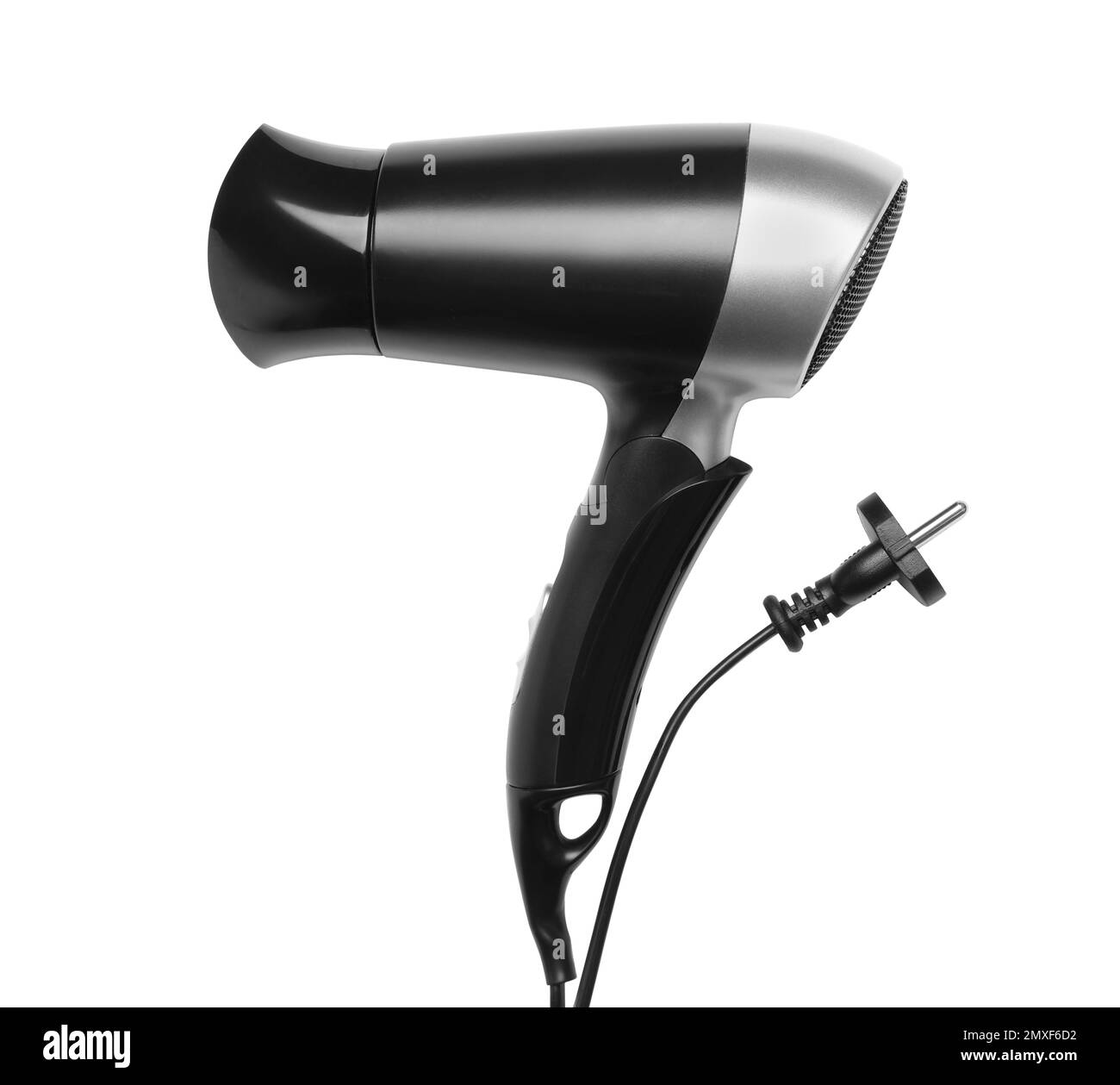 Modern hair dryer on white background, top view Stock Photo - Alamy