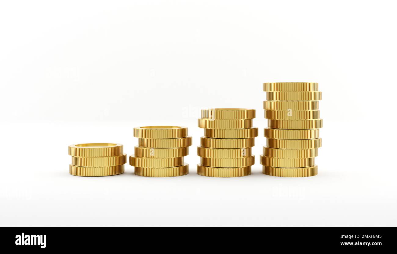 Gold coin level stack. Business, finance and saving concept. 3d render ...