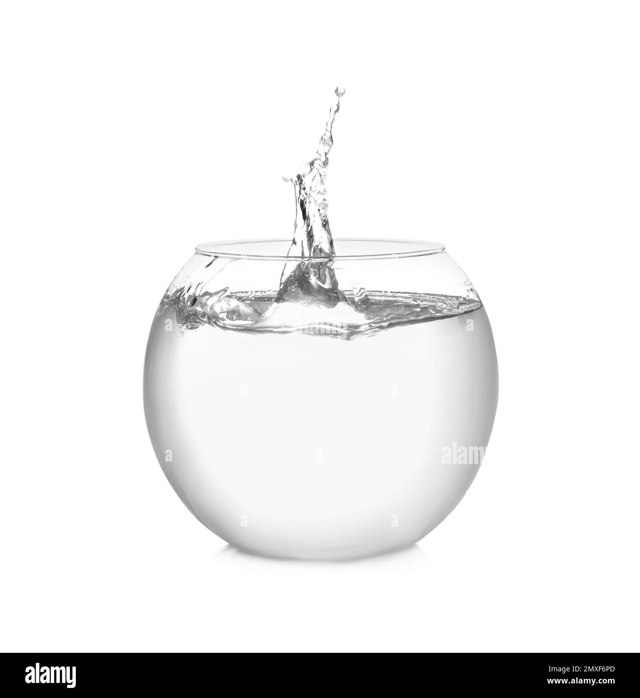 Splash of water in round fish bowl on white background Stock Photo Alamy