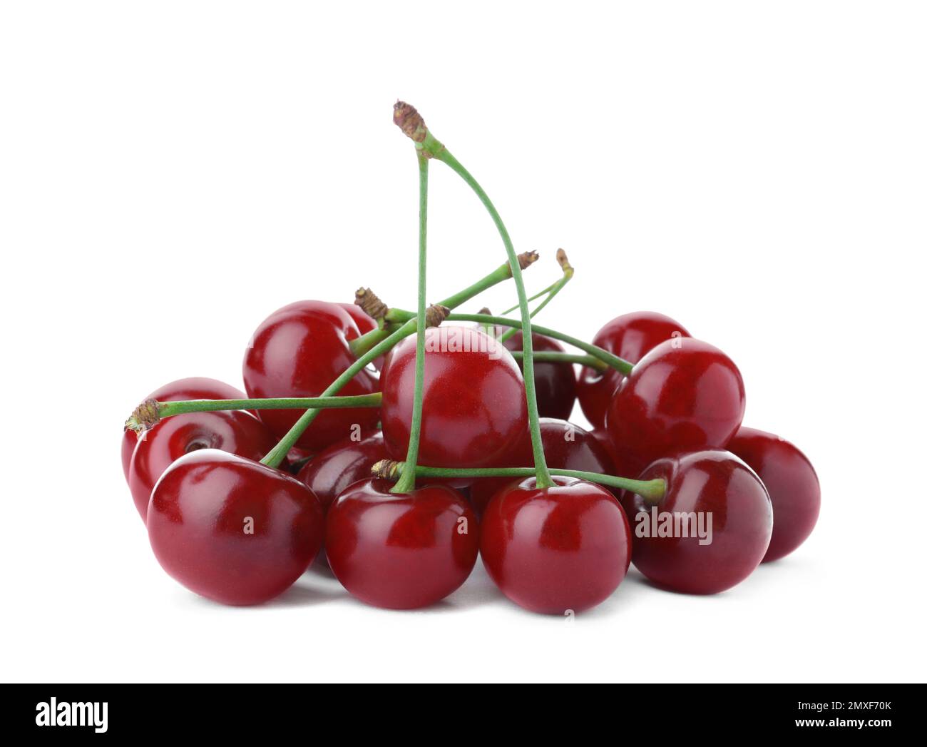 Bunch of juicy cherries on white background Stock Photo Alamy