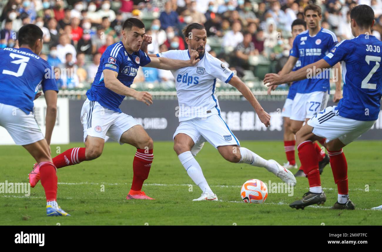 #9 Damjanovic Dejan of Kitchee (white shirt) vies for the ball during ...