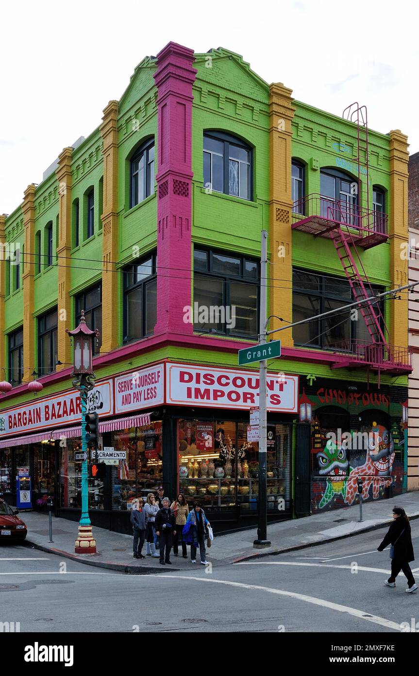 Chinatown's enchanting allure captured in this photo: Ornate facades, vibrant colors, and cultural details paint a vivid tapestry of San Francisco's r Stock Photo