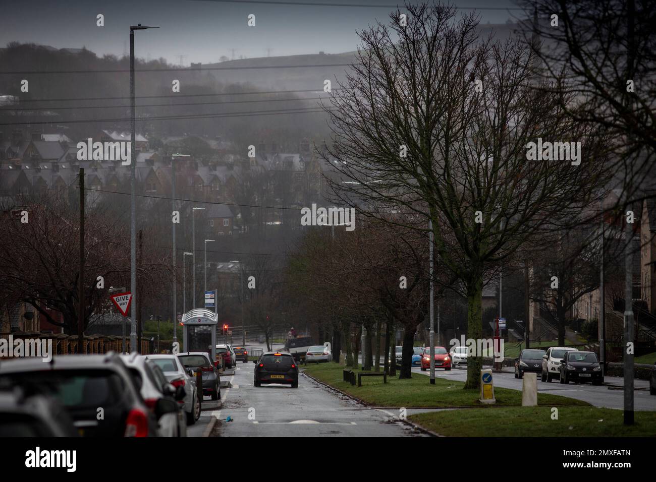 Ovenden Way , Halifax, West Yorkshire on a grim grey damp winters day
