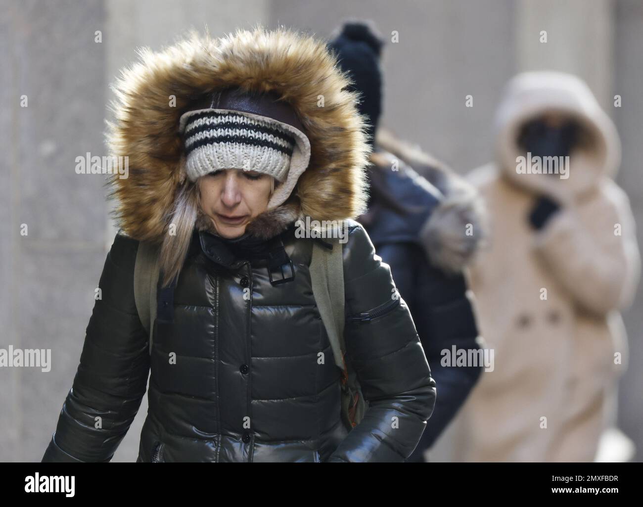 New York, United States. 02nd Feb, 2023. Pedestrians bundled up for
