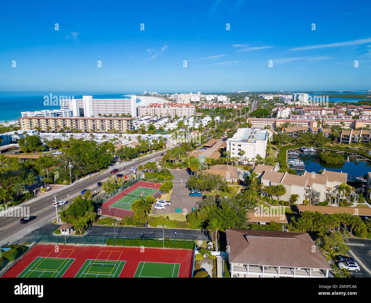 Aerial photo retirement housing Siesta Key Beach Sarasota FL Stock