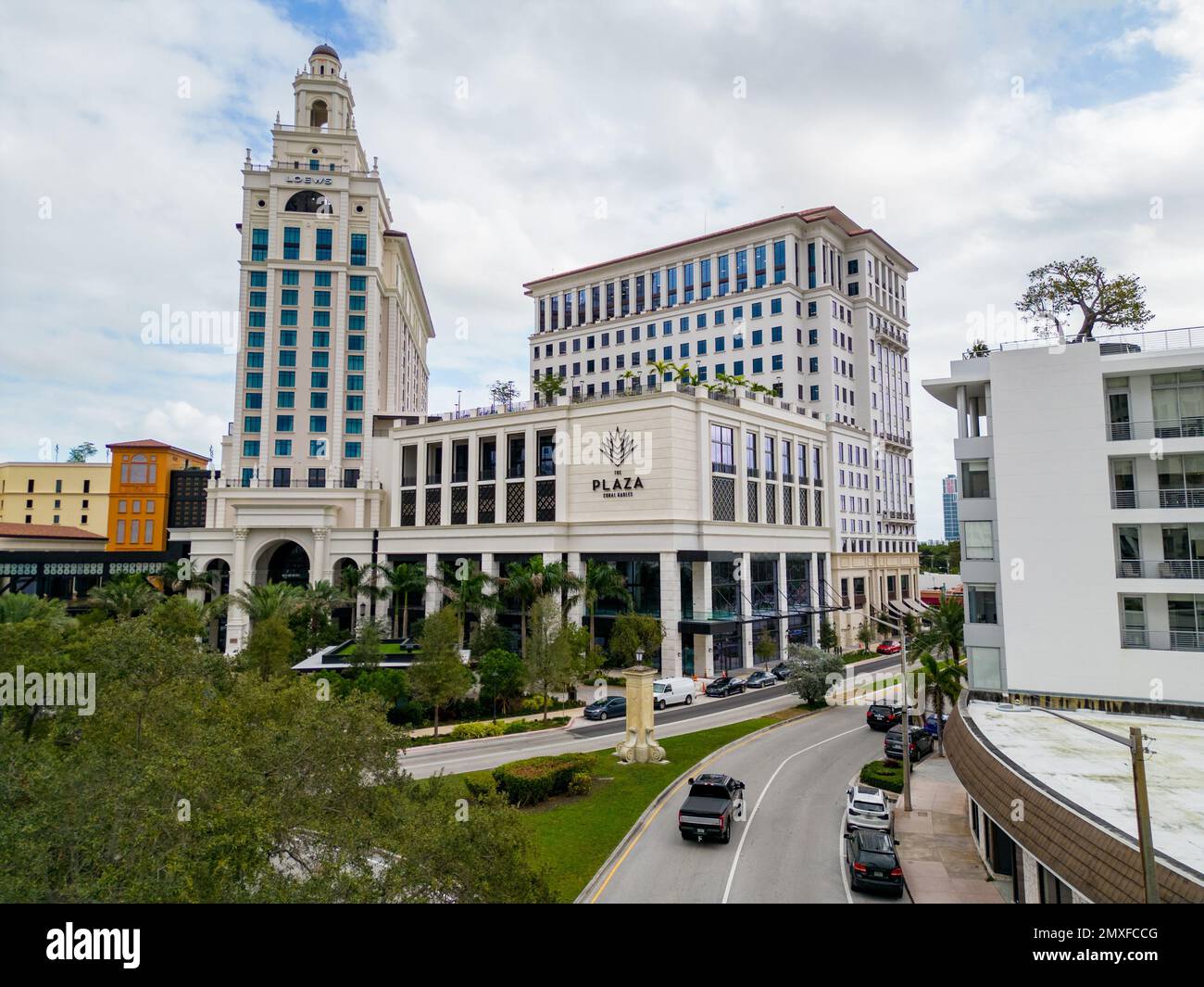 Coral Gables, FL, USA January 28, 2023 Aerial photo The Plaza Hotel