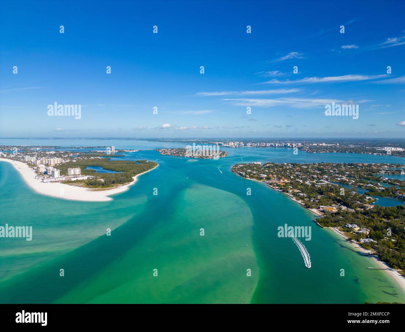 Aerial landscape islands of Sarasota including Siesta Bird Lido Keys