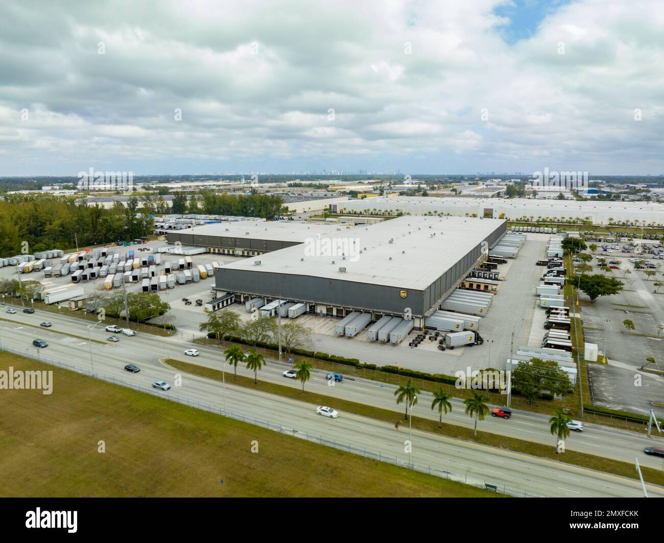 Miami, FL, USA January 28, 2023 Aerial photo UPS Distribution Center